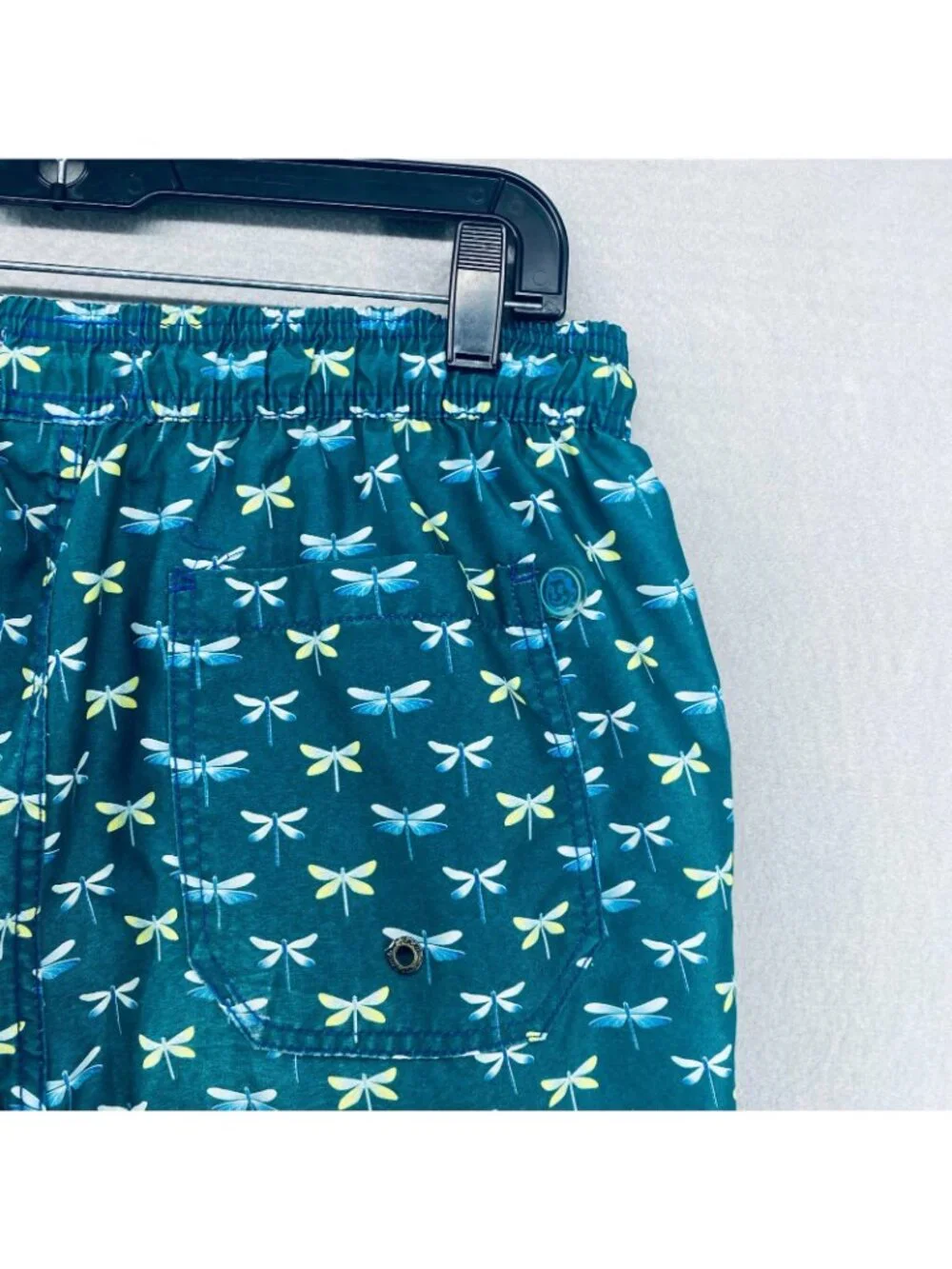 Mr Swim Shorts Mens L Green Blue Drawstring Board Beach Trunks Dragonfly